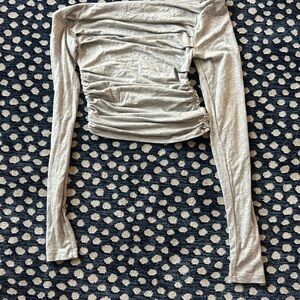 Silence + Noise Light Gray Ruched Off-Shoulder Top
